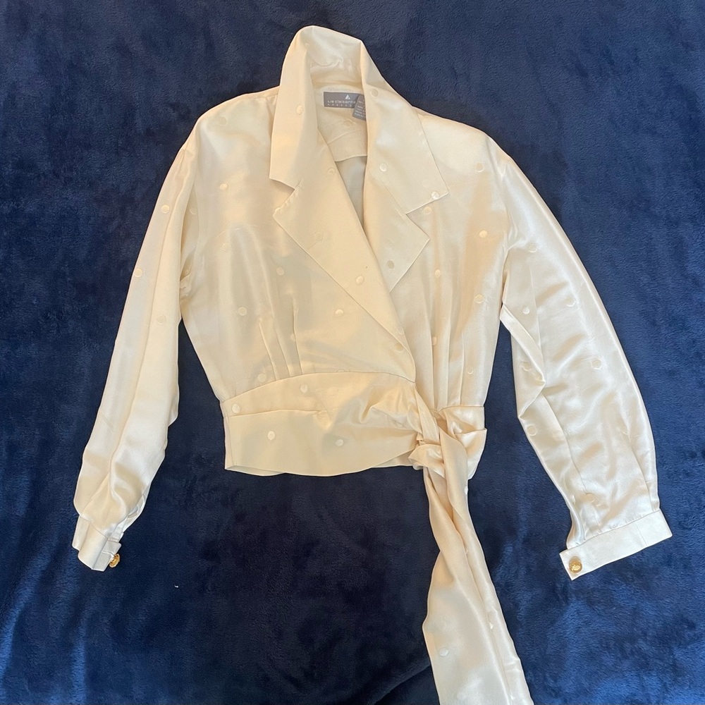 Vintage Liz Claiborne Cream 100% Silk Blouse